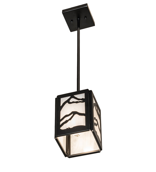 Meyda Lighting Mountain Range 9" Solar Black Mini Pendant Light With Angelwing Idalight Shade