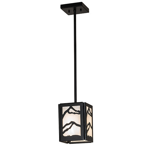 Meyda Lighting Mountain Range 9" Solar Black Mini Pendant Light With Angelwing Idalight Shade