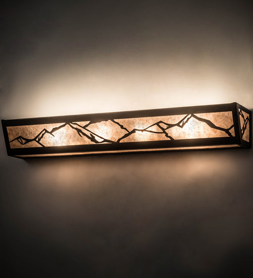 Meyda Lighting Mountains 32" 4-Light Dark Burnished Antique Copper Vanity Light With Silver Mica Shade Glass