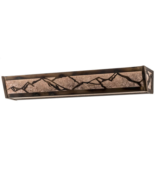 Meyda Lighting Mountains 32" 4-Light Dark Burnished Antique Copper Vanity Light With Silver Mica Shade Glass