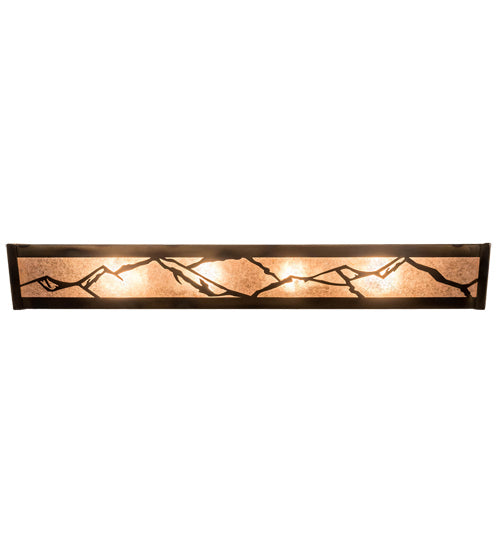 Meyda Lighting Mountains 32" 4-Light Dark Burnished Antique Copper Vanity Light With Silver Mica Shade Glass