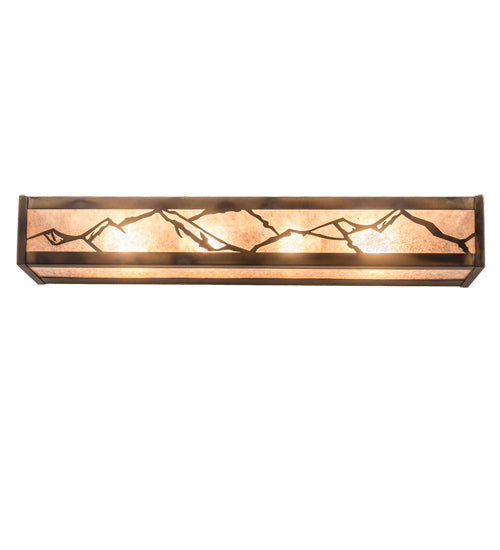 Meyda Lighting Mountains 32" 4-Light Dark Burnished Antique Copper Vanity Light With Silver Mica Shade Glass