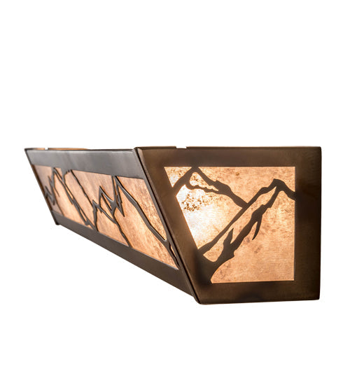 Meyda Lighting Mountains 32" 4-Light Dark Burnished Antique Copper Vanity Light With Silver Mica Shade Glass
