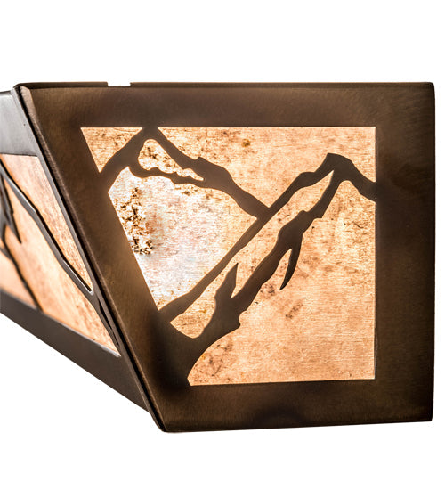 Meyda Lighting Mountains 32" 4-Light Dark Burnished Antique Copper Vanity Light With Silver Mica Shade Glass