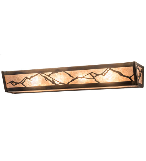 Meyda Lighting Mountains 32" 4-Light Dark Burnished Antique Copper Vanity Light With Silver Mica Shade Glass