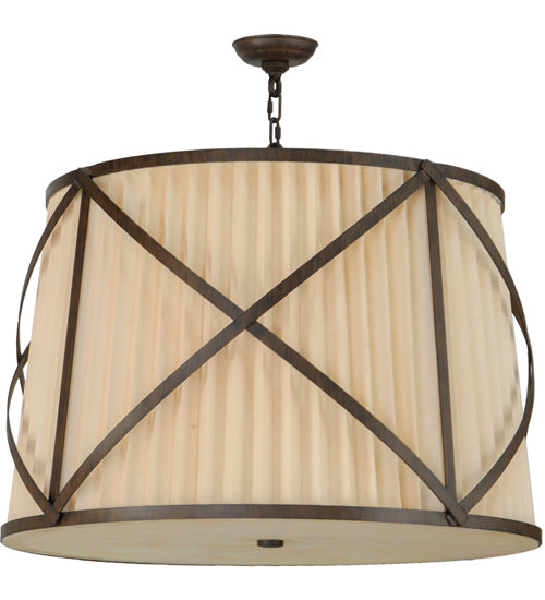 Meyda Lighting Muirfield 31" 4-Light Classic Rust Pleated Pendant Light With Beige Fabric & Sahara Taupe Idalight Shade