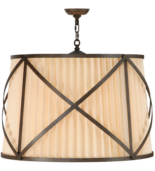 Meyda Lighting Muirfield 31" 4-Light Classic Rust Pleated Pendant Light With Beige Fabric & Sahara Taupe Idalight Shade