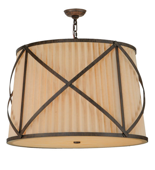 Meyda Lighting Muirfield 31" 4-Light Classic Rust Pleated Pendant Light With Beige Fabric & Sahara Taupe Idalight Shade