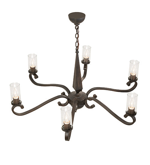 Meyda Lighting Muirfield 42" 6-Light Classic Rust Chandelier With Clear Shade Glass