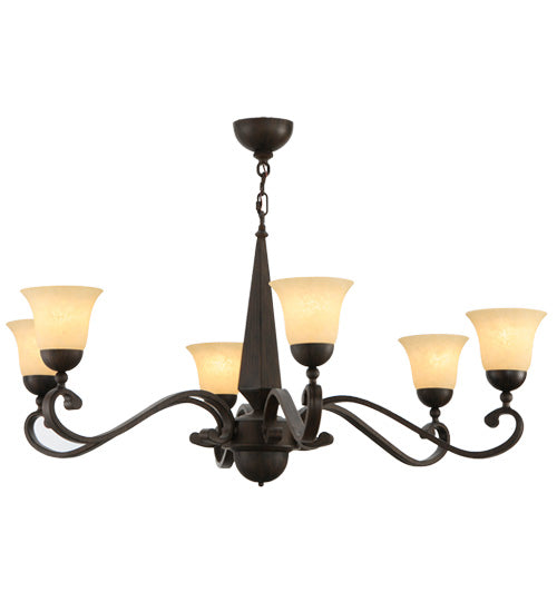 Meyda Lighting Muirfield 44" 6-Light Classic Rust Chandelier With Beige Scavo Shade Glass