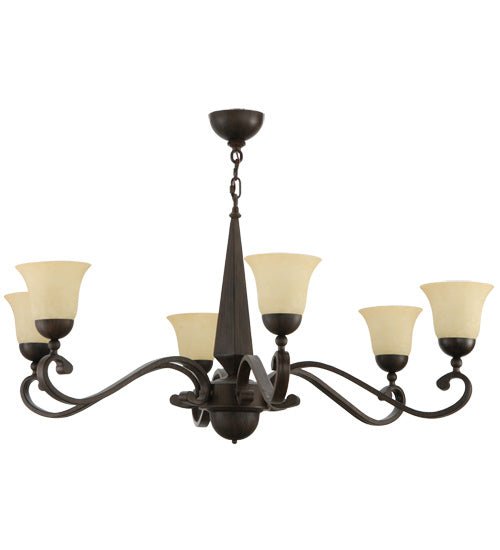 Meyda Lighting Muirfield 44" 6-Light Classic Rust Chandelier With Beige Scavo Shade Glass