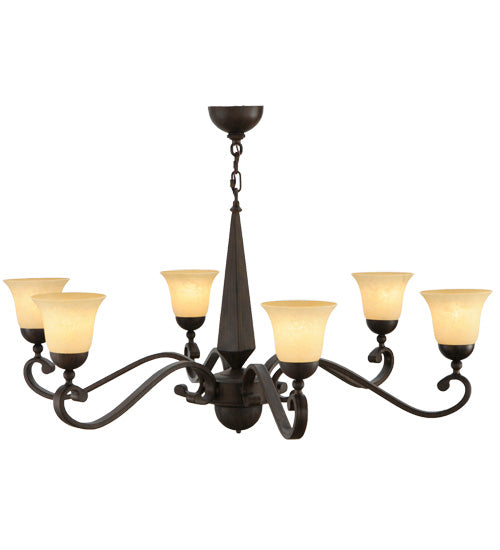 Meyda Lighting Muirfield 44" 6-Light Classic Rust Chandelier With Beige Scavo Shade Glass