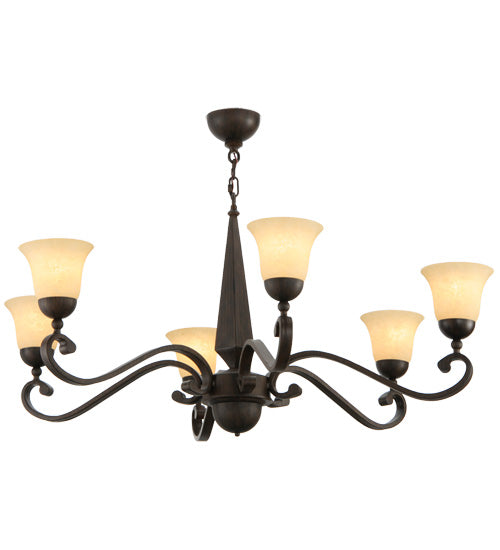 Meyda Lighting Muirfield 44" 6-Light Classic Rust Chandelier With Beige Scavo Shade Glass
