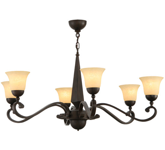 Meyda Lighting Muirfield 44" 6-Light Classic Rust Chandelier With Beige Scavo Shade Glass