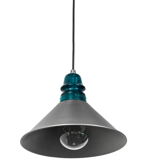 Meyda Lighting Muncie 12" Industrial Steel Pendant Light With Peacock Blue Insulator