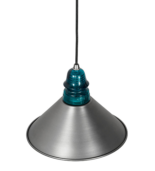 Meyda Lighting Muncie 12" Industrial Steel Pendant Light With Peacock Blue Insulator