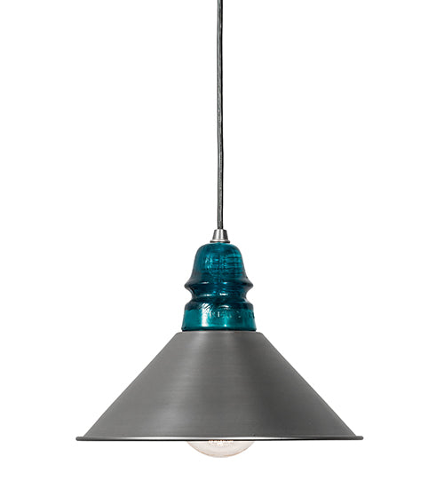 Meyda Lighting Muncie 12" Industrial Steel Pendant Light With Peacock Blue Insulator