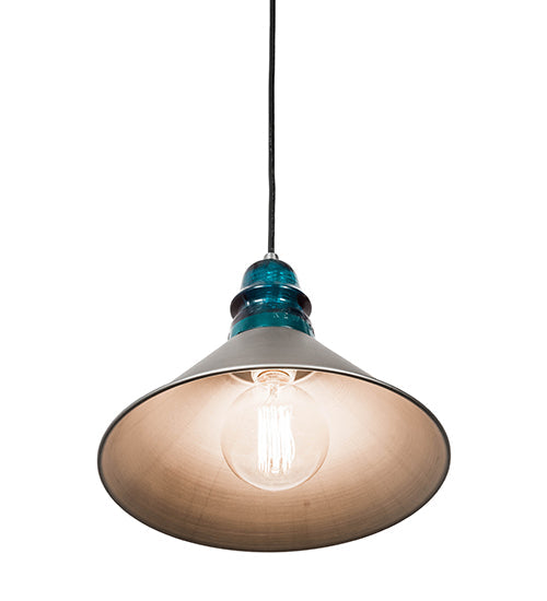 Meyda Lighting Muncie 12" Industrial Steel Pendant Light With Peacock Blue Insulator