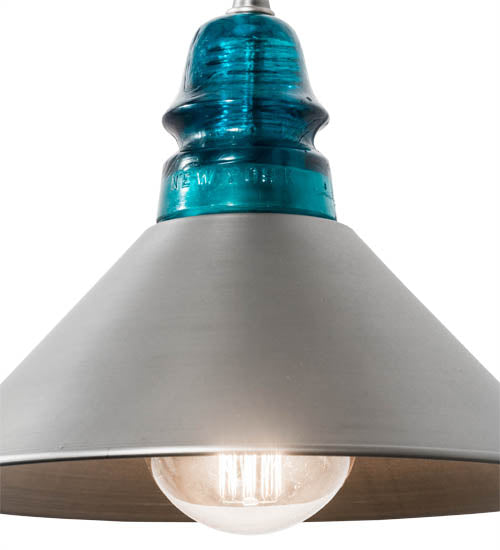 Meyda Lighting Muncie 12" Industrial Steel Pendant Light With Peacock Blue Insulator