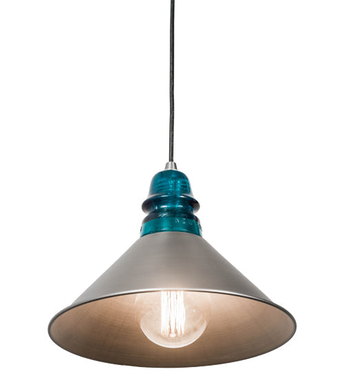 Meyda Lighting Muncie 12" Industrial Steel Pendant Light With Peacock Blue Insulator