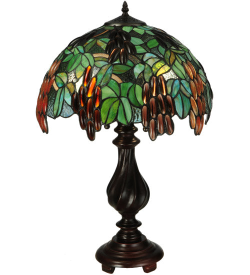 Meyda Lighting Murlo 25" 2-Light Mahogany Bronze Table Lamp With Green And Nut Brown Shade Glass