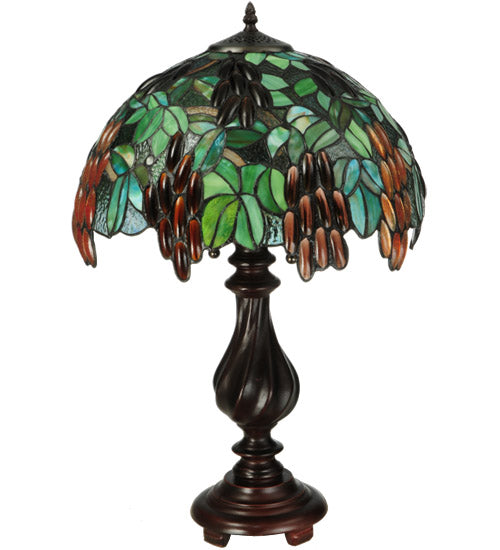 Meyda Lighting Murlo 25" 2-Light Mahogany Bronze Table Lamp With Green And Nut Brown Shade Glass