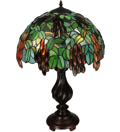 Meyda Lighting Murlo 25" 2-Light Mahogany Bronze Table Lamp With Green And Nut Brown Shade Glass