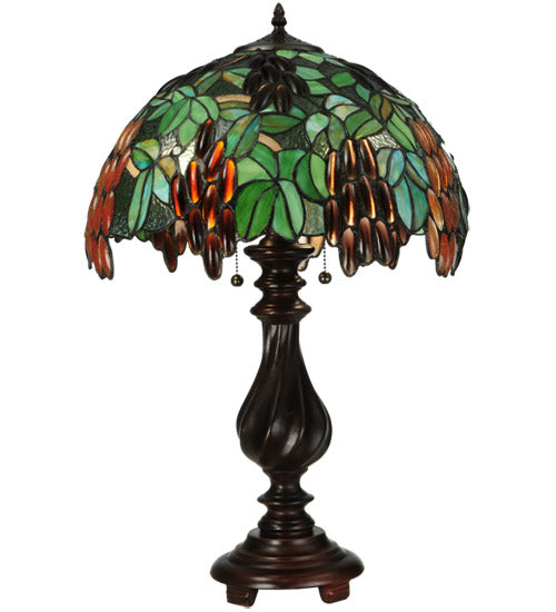 Meyda Lighting Murlo 25" 2-Light Mahogany Bronze Table Lamp With Green And Nut Brown Shade Glass
