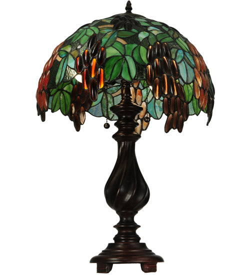 Meyda Lighting Murlo 25" 2-Light Mahogany Bronze Table Lamp With Green And Nut Brown Shade Glass