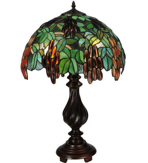 Meyda Lighting Murlo 25" 2-Light Mahogany Bronze Table Lamp With Green And Nut Brown Shade Glass
