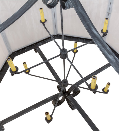Meyda Lighting Musetta 53" 8-Light Antique Iron Gate Pendant Light With White Fleshtone Idalight Shade Glass
