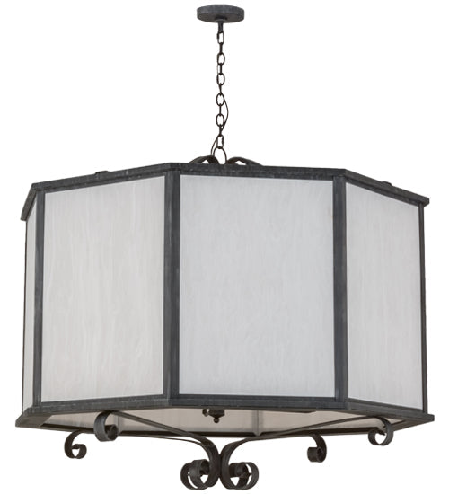 Meyda Lighting Musetta 53" 8-Light Antique Iron Gate Pendant Light With White Fleshtone Idalight Shade Glass