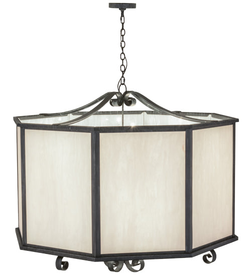 Meyda Lighting Musetta 53" 8-Light Antique Iron Gate Pendant Light With White Fleshtone Idalight Shade Glass