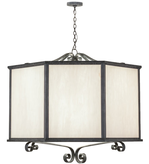 Meyda Lighting Musetta 53" 8-Light Antique Iron Gate Pendant Light With White Fleshtone Idalight Shade Glass