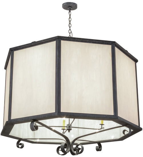 Meyda Lighting Musetta 53" 8-Light Antique Iron Gate Pendant Light With White Fleshtone Idalight Shade Glass