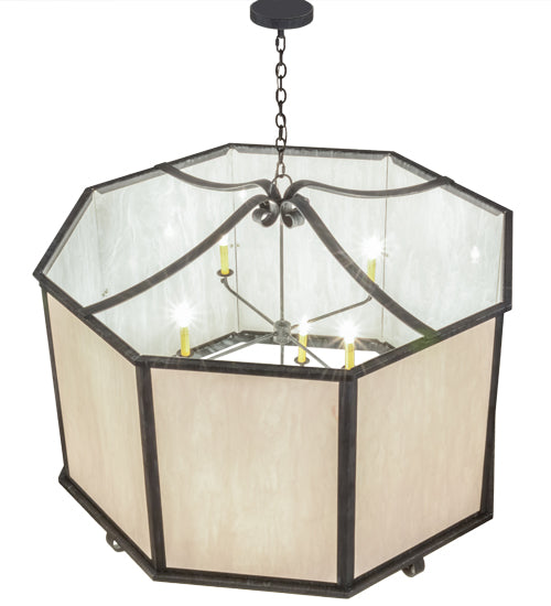 Meyda Lighting Musetta 53" 8-Light Antique Iron Gate Pendant Light With White Fleshtone Idalight Shade Glass