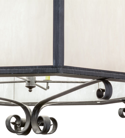 Meyda Lighting Musetta 53" 8-Light Antique Iron Gate Pendant Light With White Fleshtone Idalight Shade Glass