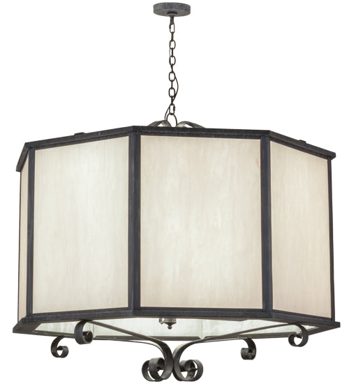 Meyda Lighting Musetta 53" 8-Light Antique Iron Gate Pendant Light With White Fleshtone Idalight Shade Glass