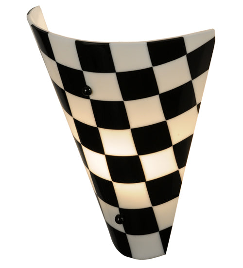 Meyda Lighting My Brother Mario 12" Nickel Wall Sconce With Black and White Checker Shade Glass