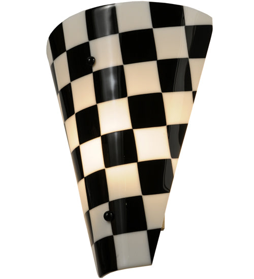 Meyda Lighting My Brother Mario 12" Nickel Wall Sconce With Black and White Checker Shade Glass