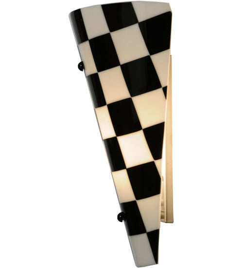 Meyda Lighting My Brother Mario 12" Nickel Wall Sconce With Black and White Checker Shade Glass