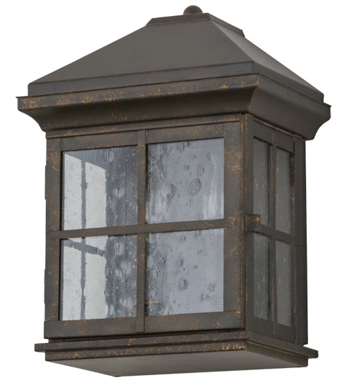Meyda Lighting Myles 8" 2-Light Gilded Tobacco Lantern Wall Sconce With Clear Seeded Shade Glass