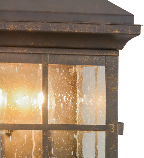 Meyda Lighting Myles 8" 2-Light Gilded Tobacco Lantern Wall Sconce With Clear Seeded Shade Glass