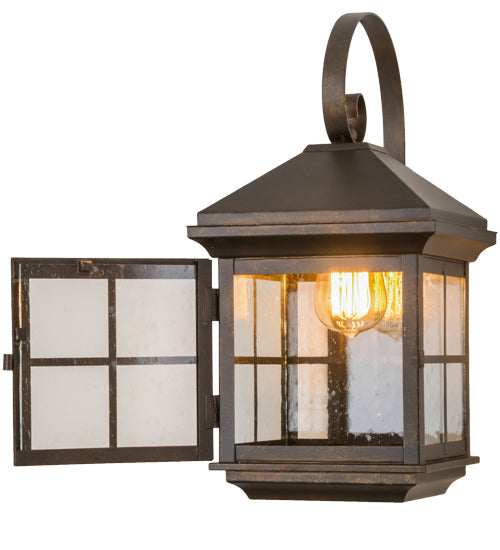 Meyda Lighting Myles 8" Gilded Tobacco Wall Sconce With Clear Seeded Shade Glass