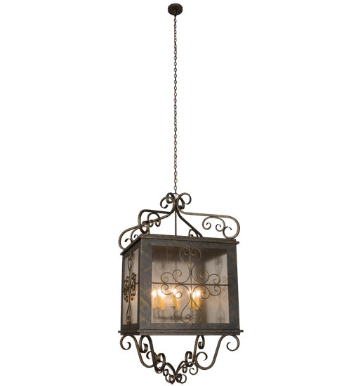 Meyda Lighting Myra 48" 8-Light French Bronze Lantern Pendant Light With Clear Seeded Shade Glass
