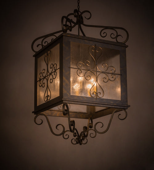 Meyda Lighting Myra 48" 8-Light French Bronze Lantern Pendant Light With Clear Seeded Shade Glass