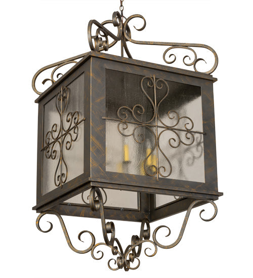 Meyda Lighting Myra 48" 8-Light French Bronze Lantern Pendant Light With Clear Seeded Shade Glass