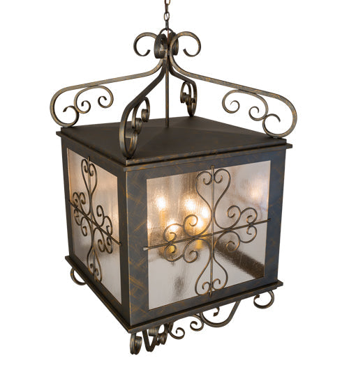 Meyda Lighting Myra 48" 8-Light French Bronze Lantern Pendant Light With Clear Seeded Shade Glass