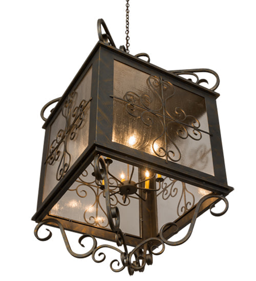 Meyda Lighting Myra 48" 8-Light French Bronze Lantern Pendant Light With Clear Seeded Shade Glass