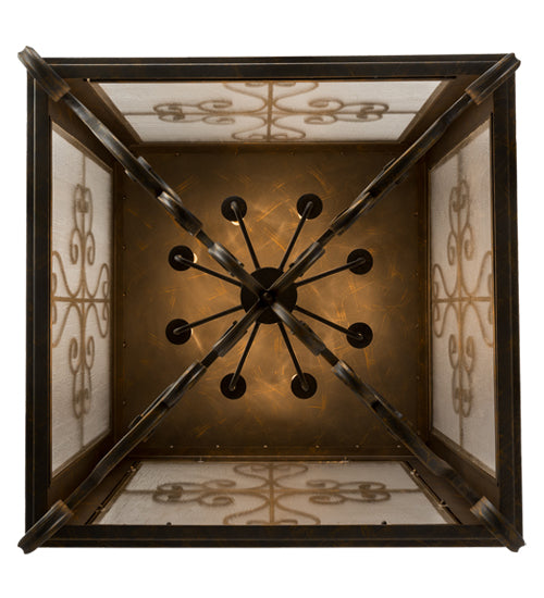 Meyda Lighting Myra 48" 8-Light French Bronze Lantern Pendant Light With Clear Seeded Shade Glass
